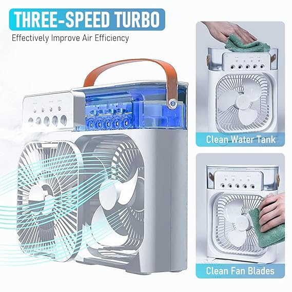 Portable Humidifier Air Cooler Mini Fan for Home, 3 Speed Mode, with Water Spray