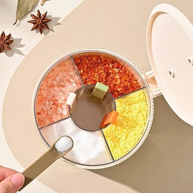 4-in-1 Spice Storage Box, Multi-Compartment Seasoning Container Organiser, Airtight Sealed Salt Pepper Dispenser for Home Cooking - CL-BR-5572