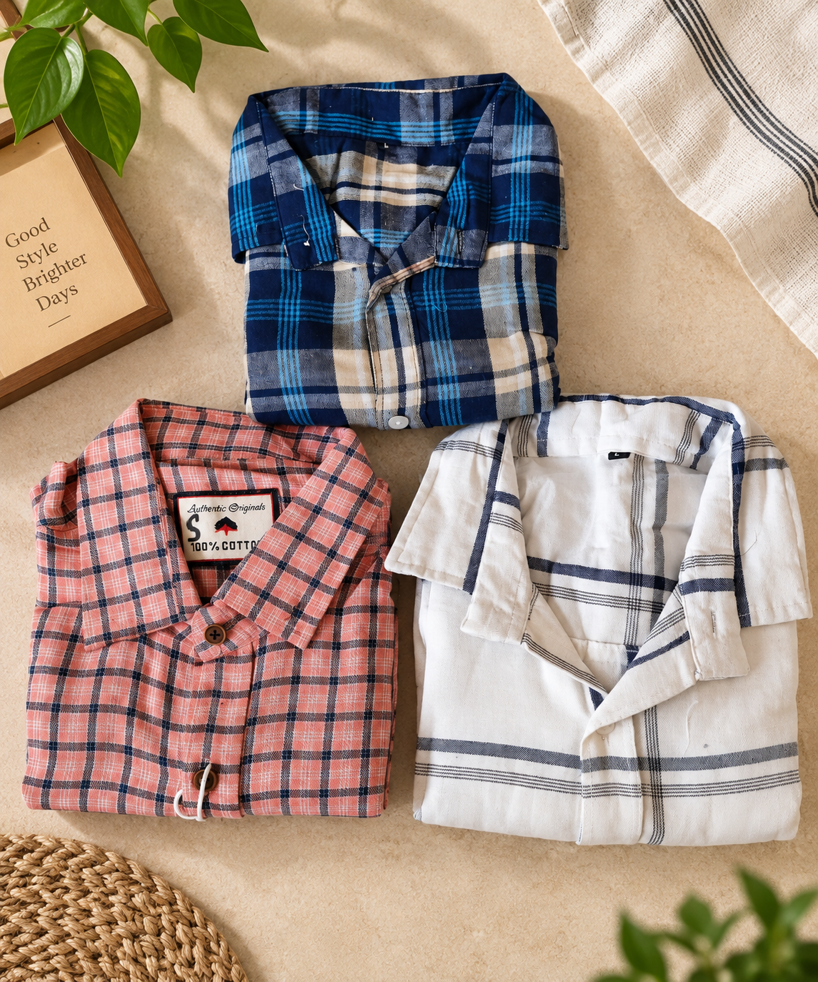 Muticoloured Cotton Checkered Shirts (Pack of 3)