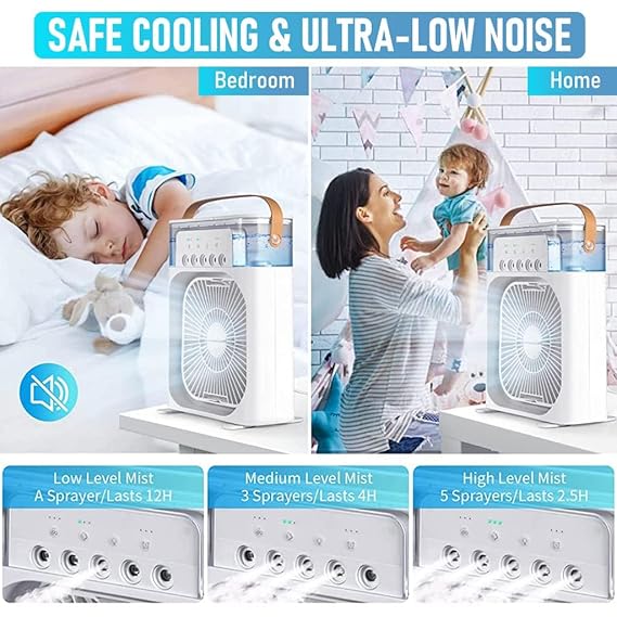 Portable Humidifier Air Cooler Mini Fan for Home, 3 Speed Mode, with Water Spray